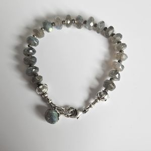 Handcrafted 925 Sterling & Faceted Labradorite Rondelle Bracelet